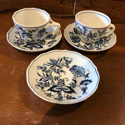 Lot 119-Pair of Blue Danube Porcelain Teacups and Saucers