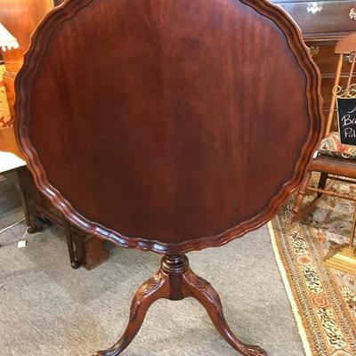 Lot 147-Solid Mahogany Carved Pie Crust TiltTop Table