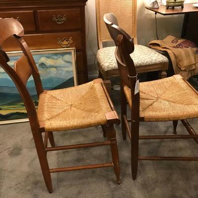 Lot 8-Pair of Victorian Rush Slat Back Dining Chairs