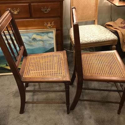 Lot 7-Pair of Victorian Caned Spindle Back Dining Chairs
