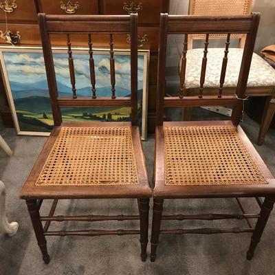 Lot 7-Pair of Victorian Caned Spindle Back Dining Chairs