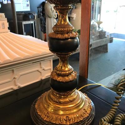 Lot 126-Restored Mid Century Black and Brass Table Lamp