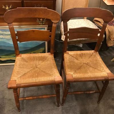 Lot 8-Pair of Victorian Rush Slat Back Dining Chairs
