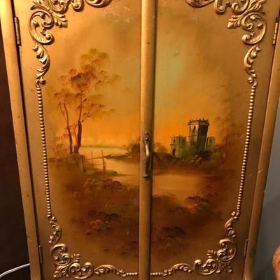 Lot 3-Antique Victorian Gilt and Scenic Painted Music Cabinet