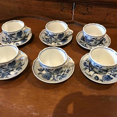 Lot 121-Lot of 6 Porcelain Blue Danube Demitasse Cups and Saucers