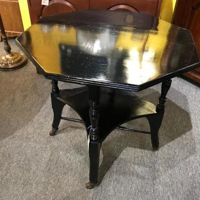 Lot 136-Antique Black Painted Octagonal Parlor Table