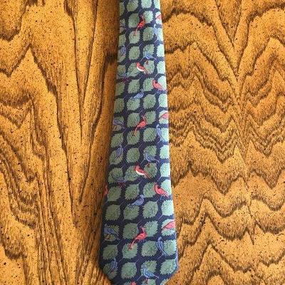 Lot 26-Hermes Paris Necktie Navy with Leaves and Red and Blue Birds