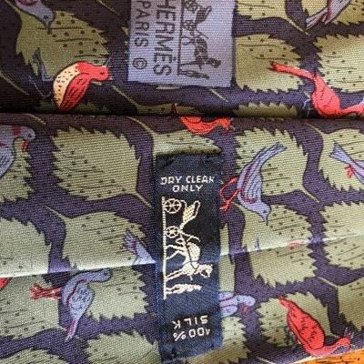 Lot 26-Hermes Paris Necktie Navy with Leaves and Red and Blue Birds