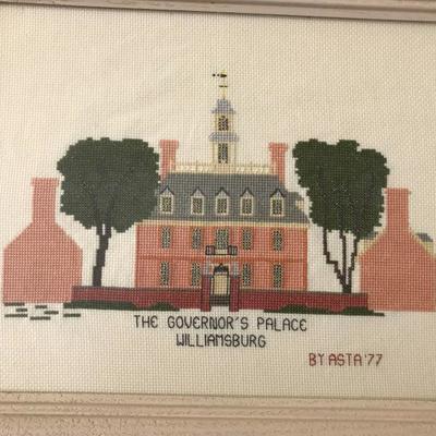 Lot 315-Pair of Framed Counted Cross Stitch Pieces Depicting Historic Houses