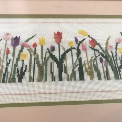 Lot 376-Framed Counted Cross Stitch Piece of Tulips