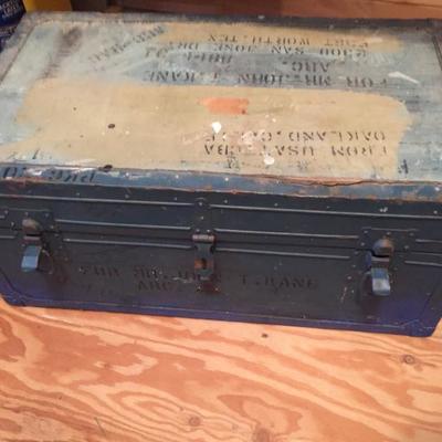 Lot 565-Vintage Military Blue Painted Trunk