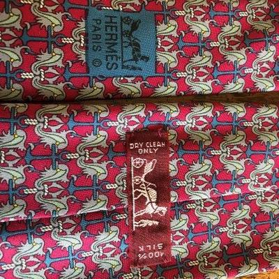 Lot 30-Hermes Paris Necktie Red with Scrolls and Anchors
