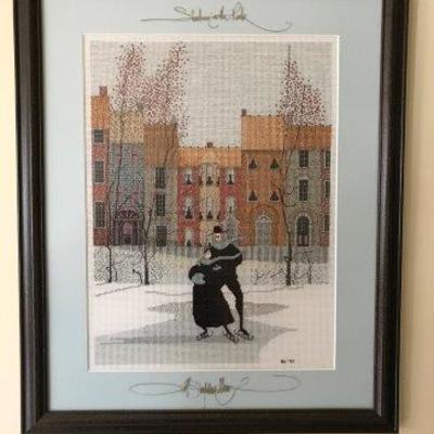 Lot 351-Signed P Buckely Moss Counted Cross Stitch- Skating in the Park