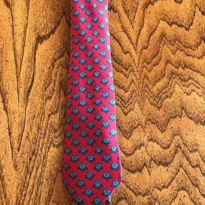 Lot 38-Hermes Paris Necktie Red with Blue Roses