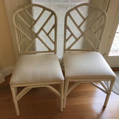 Lot 341-Pair of White Rattan Side Chairs