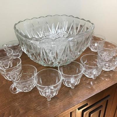 Lot 122-Pair Mid-Century Glass Punch Bowls and Silverplate Landle