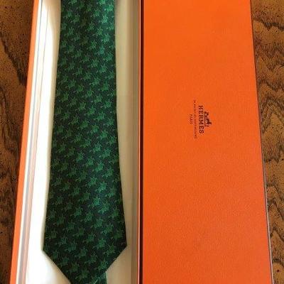 Lot 62-Hermes Paris Necktie in Box- Green on Green Pegesus