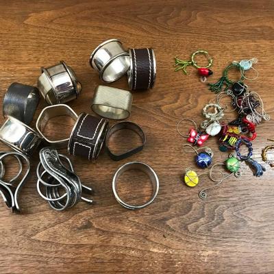 Lot 205- Miscellaneous Silverplate Napkin Rings and Beaded Wine Glass Tags
