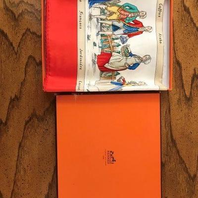 Lot 66-Hermes Paris Scarf in Box- Costumes Civils Actuels in Red