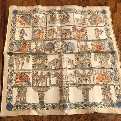 Lot 60-Hermes Paris Scarf in Box- Elephant and Pheasant in Cream