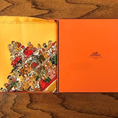 Lot 70-Hermes Paris Scarf in Box- Cirque Molier (Molier Circus) in Yellow