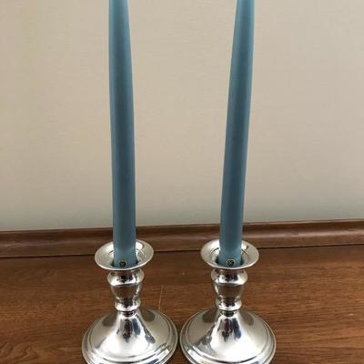 Lot 125-Pair of Lenox Weighted Pewter Console Candlesticks