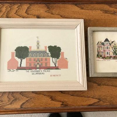 Lot 315-Pair of Framed Counted Cross Stitch Pieces Depicting Historic Houses