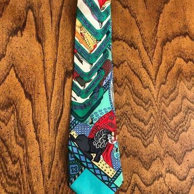 Lot 46-Hermes Paris Necktie Green and Aqua with Mulitcolored Playing Cards
