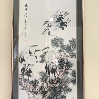 Lot 345-Framed Asian Print of Herons