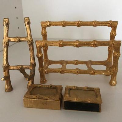 Lot 25-Office Lot of Brass Bamboo Form Accessories