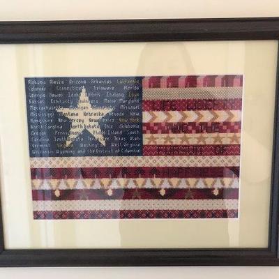 Lot 354-Framed Counted Cross Stitch Piece of the American Flag