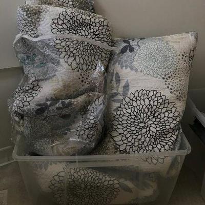 Lot 91-Tote Lot of Quilted Floral Bedding