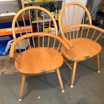 Lot 463-Pair of Natural Maple Windsor Arm Chairs- William Sonoma