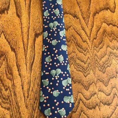 Lot 50-Hermes Paris Necktie Navy with Grey Shells and Pink Pearls
