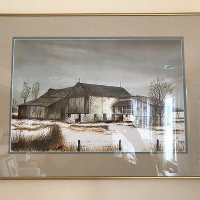 Lot 333-Framed Watercolor of Barn by Mangan 