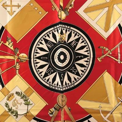 Lot 64-Hermes Paris Scarf in Box- Sextants in Red and Black