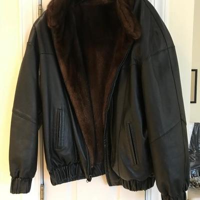 Lot 546-Men's Reversible Leather & Mink Bomber Jacket by Rizik Bros, Washington