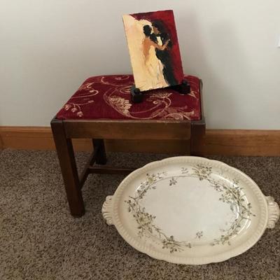 Lot 31 - Stool, Plate, and Painting 