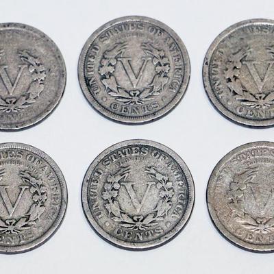 6 Liberty Head V-Nickles Coin Set - 1903-1912 - Rare American Coins Lot #501-08