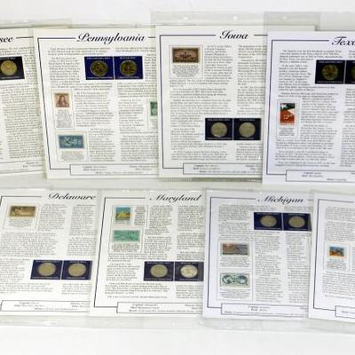 Set of 9 Panels US Statehood Quarters & Stamps Collection.