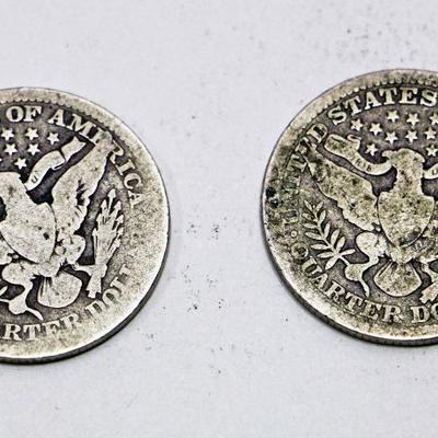 1904 & 1907 Silver Barber Quarter Doallars Set - 2 Rare American Coins #501-06