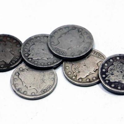 6 Liberty Head V-Nickles Coin Set - 1902-1912 - Rare American Coins Lot #501-10