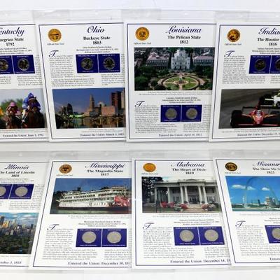 Set of 8 Panels US Statehood Quarters & Stamps Collection