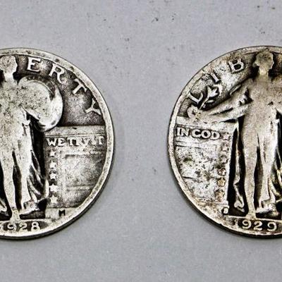 1928 & 1929 Standing Liberty Silver Quarter Doallars Set - American Coins 501-07