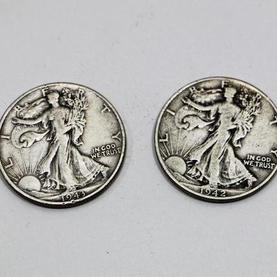 1942 & 1943 Silver Walking Libert Half Dollars - 2 Rare American Coins #501-02