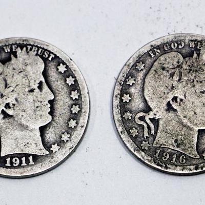1904 & 1907 Silver Barber Quarter Doallars Set - 2 Rare American Coins #501-06