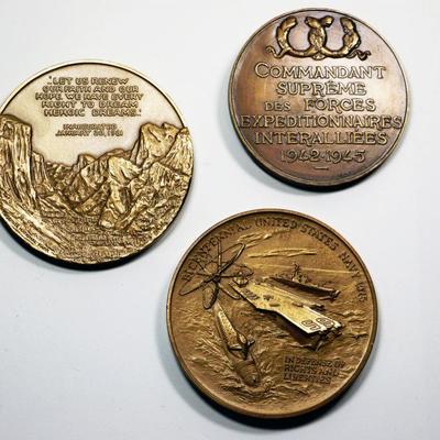 3 Solid Bronze Medallions - Eisenhower Reagan & Birth of the US Navy