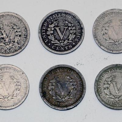6 Liberty Head V-Nickles Coin Set - 1902-1912 - Rare American Coins Lot #501-10