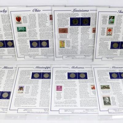 Set of 8 Panels US Statehood Quarters & Stamps Collection