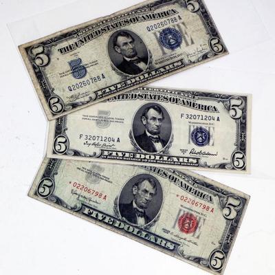 Old US Currency 3x $5 Five Dollars Notes 1934 1953 1963 - Rare Set #501-22